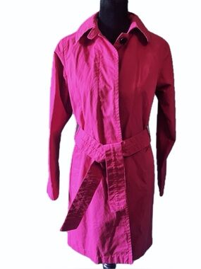 GAP Fuchsia Pink Cotton Blend Belted Trench Coat Jacket Button Closure Size XS